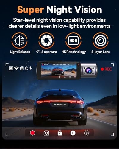 BLACK – TERUNSOUL 4K DASH CAM FRONT AND REAR, FULL HD 3 CHANNEL DASHCAM FW983A