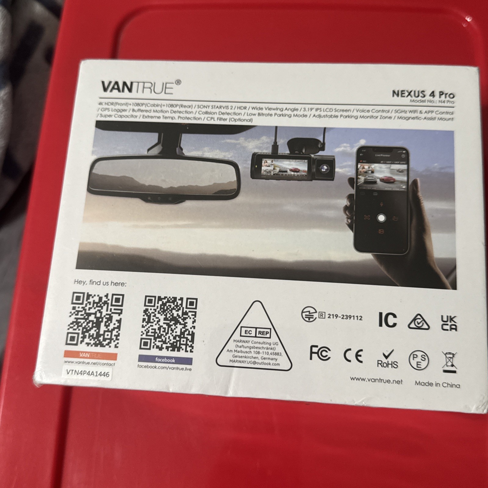 Vantrue N4 Pro 3 Channel 4K Wi-Fi Dash Cam With Hardware Kit