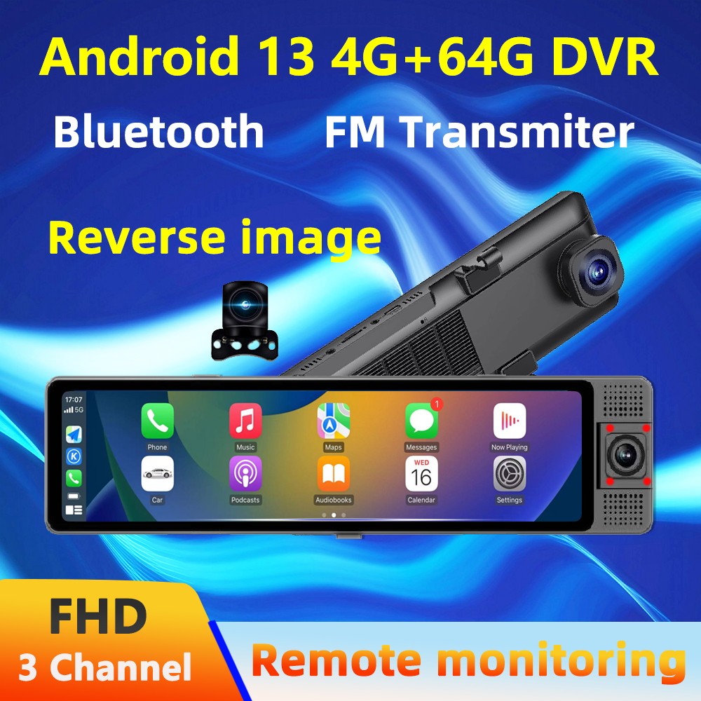 WiFi Rear View Mirror Dash Cam 12″ Car DVR Touch Screen For Carplay Android Auto