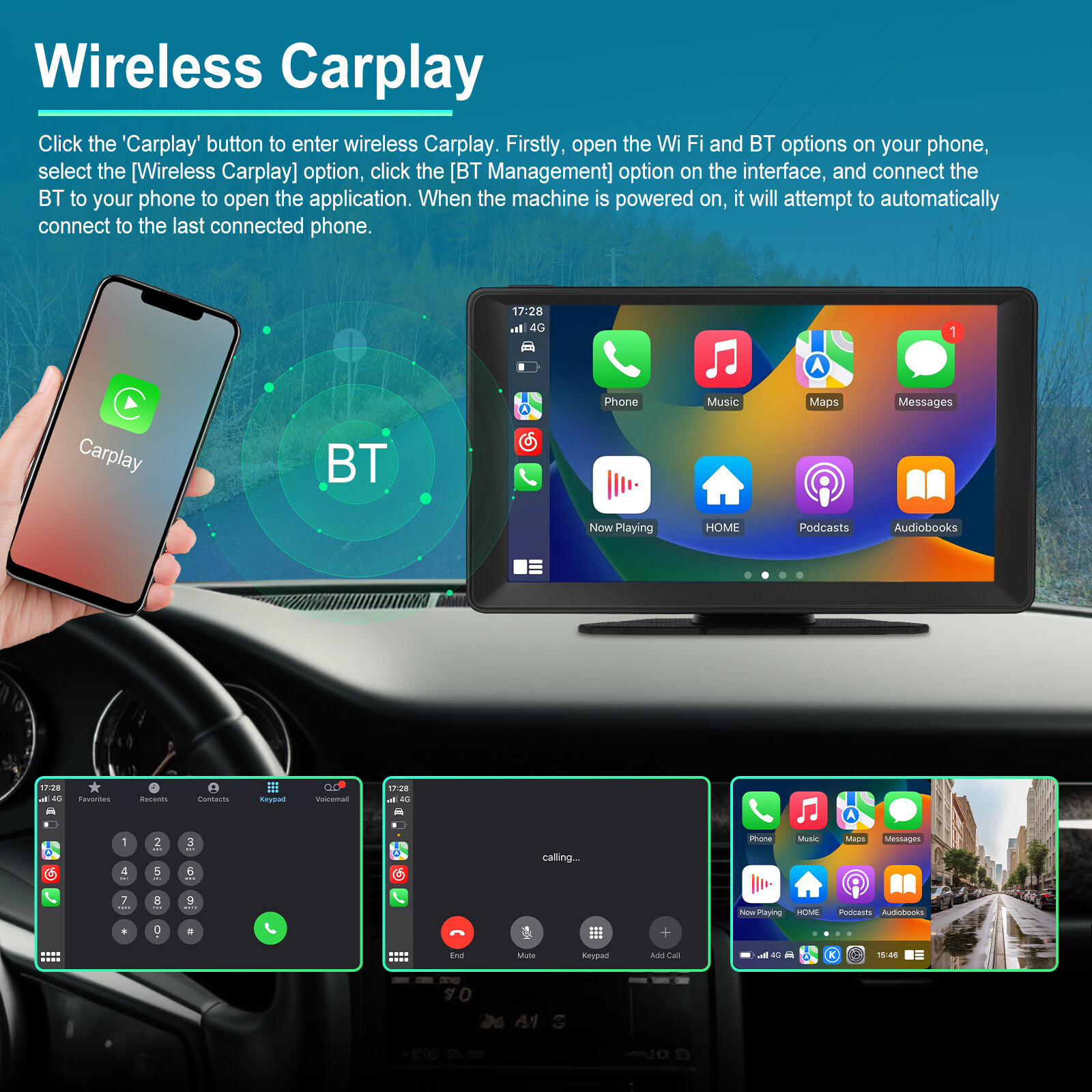 Car DVR Dash Cam Front Camera MP5 Player Radio For Carplay Bluetooth AUX 9in