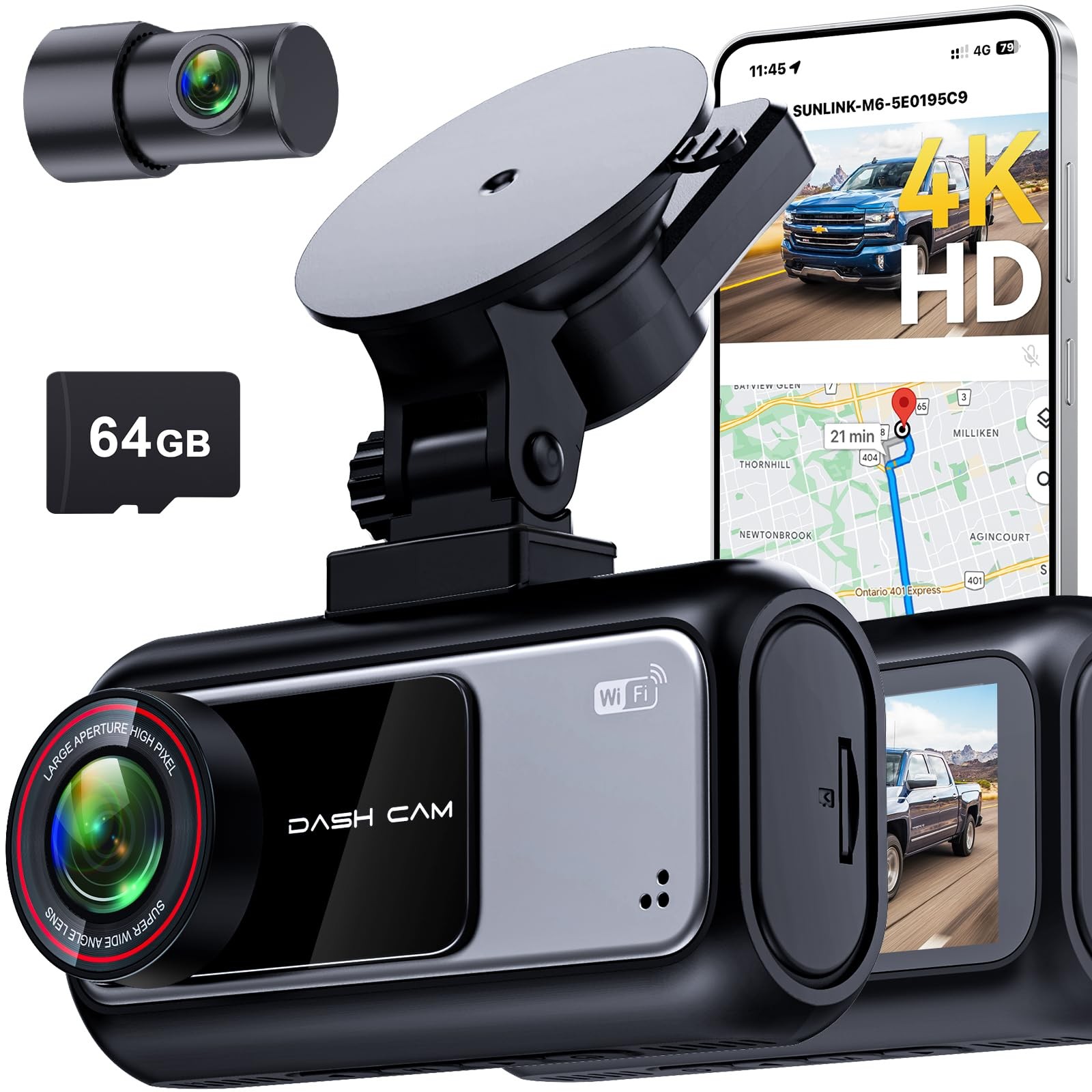 Pemacom Truck Dash Cam Easy-Steup: Dual Camera 4K Front and 2K Rear with Night