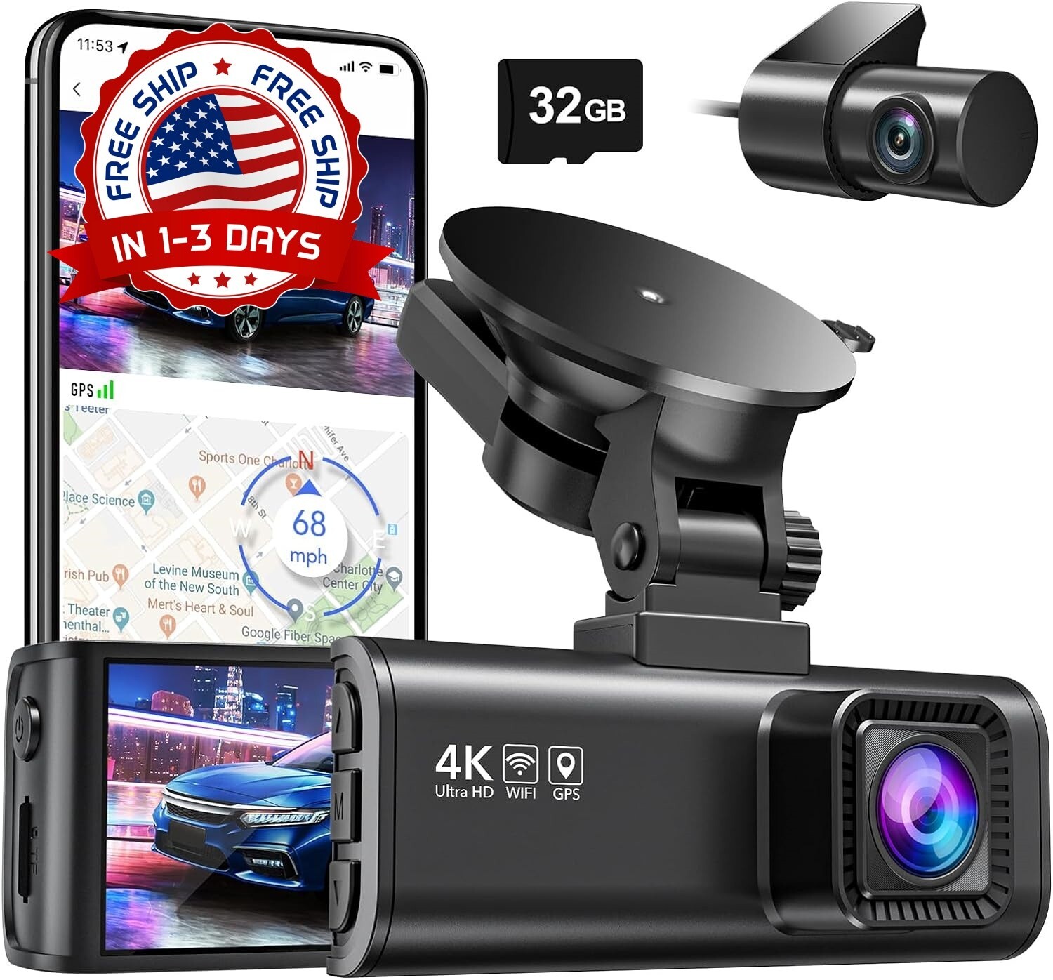 2 Lenses Camara De Seguridad Dash Cam Para Carro Auto Delantero/Trasero 4K/2.5K