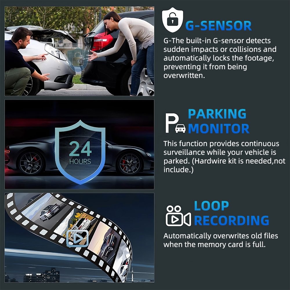 4CH Dash Cam 360 Degree HD 1080P Car DVR IR Night Vision Loop Recording G-Sensor