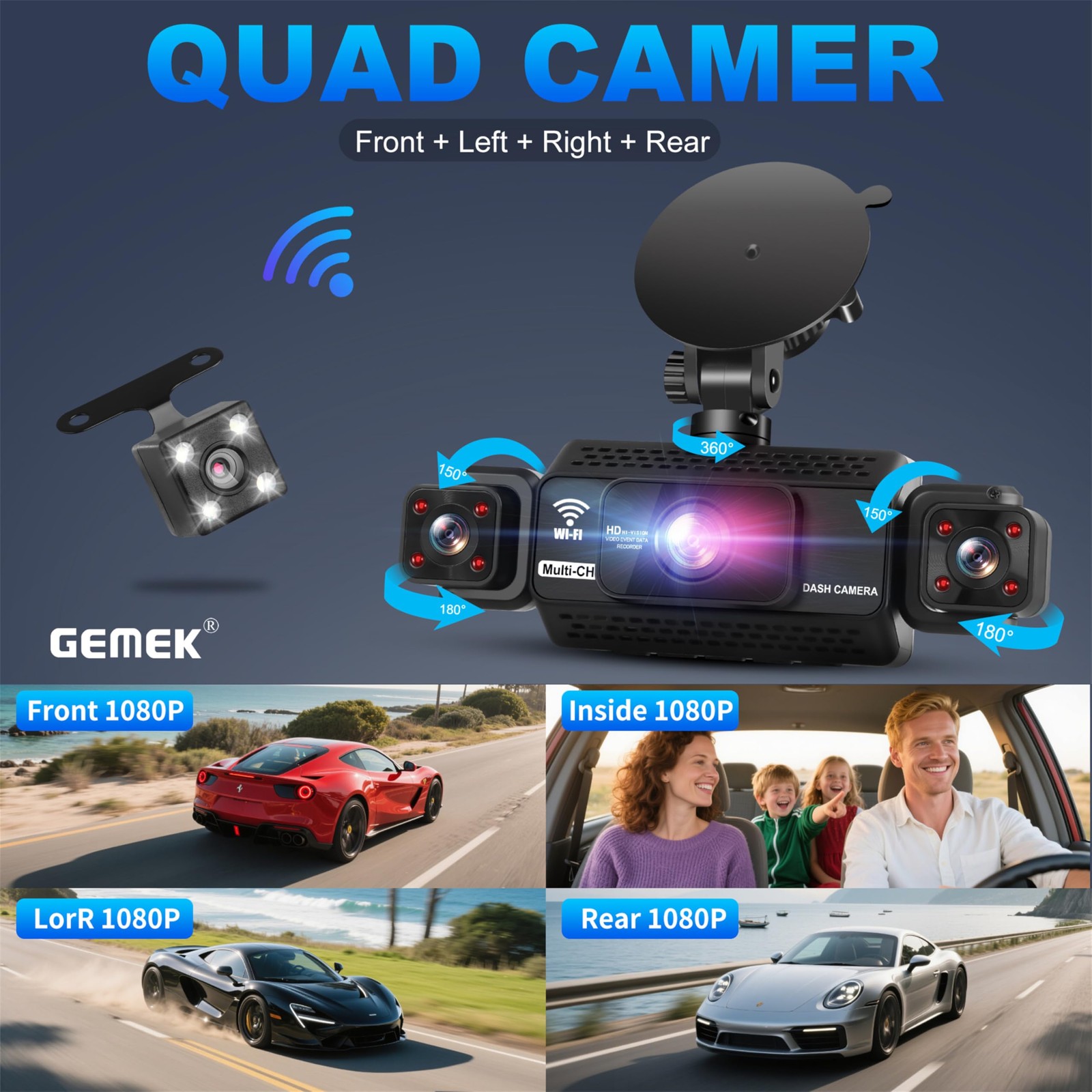 4 Channel Dash Cam 360° View 5G WiFi & APP Contro