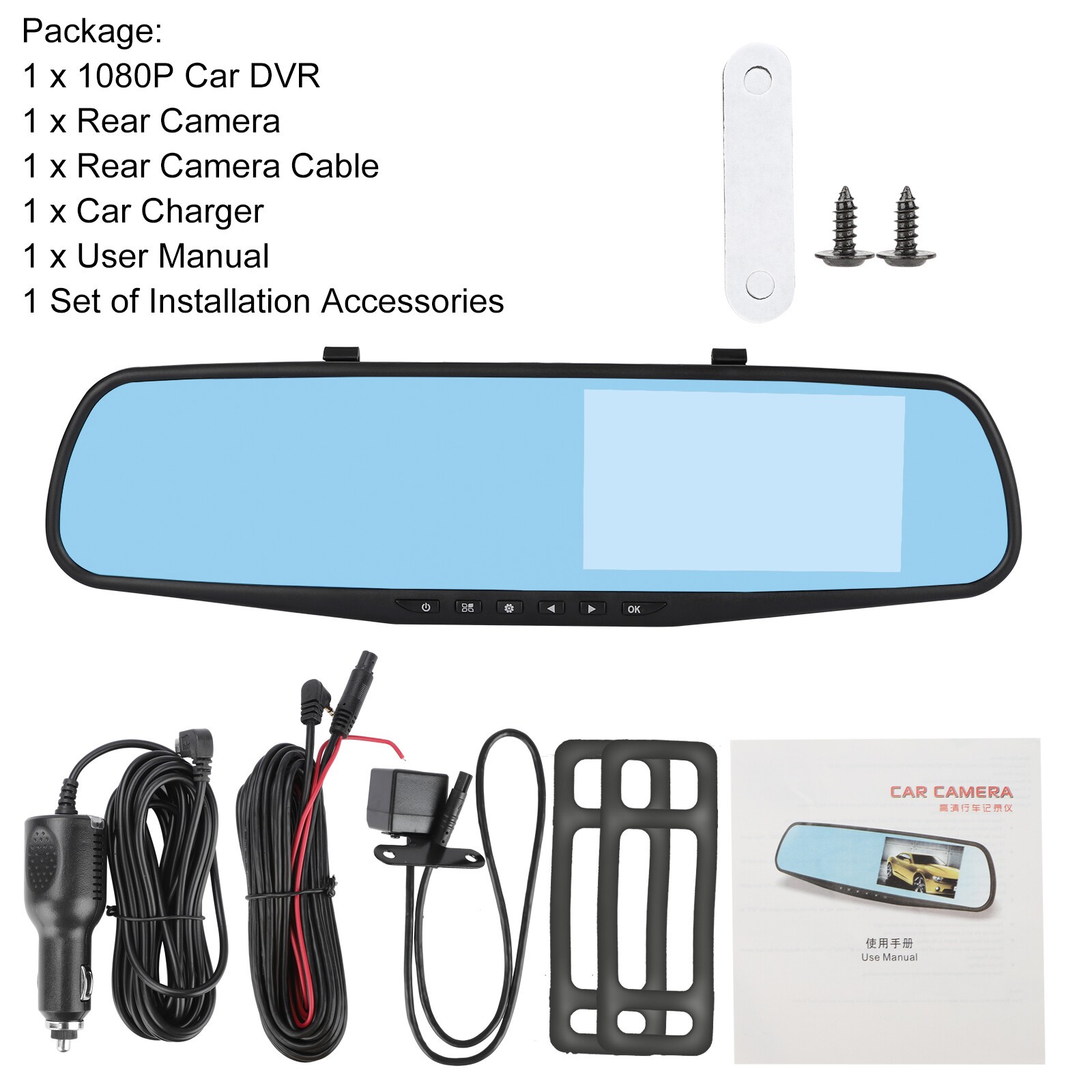 1080P HD Rearview Mirror Car DVR Dual Dash Cam Camera Front Rear Video Recorder
