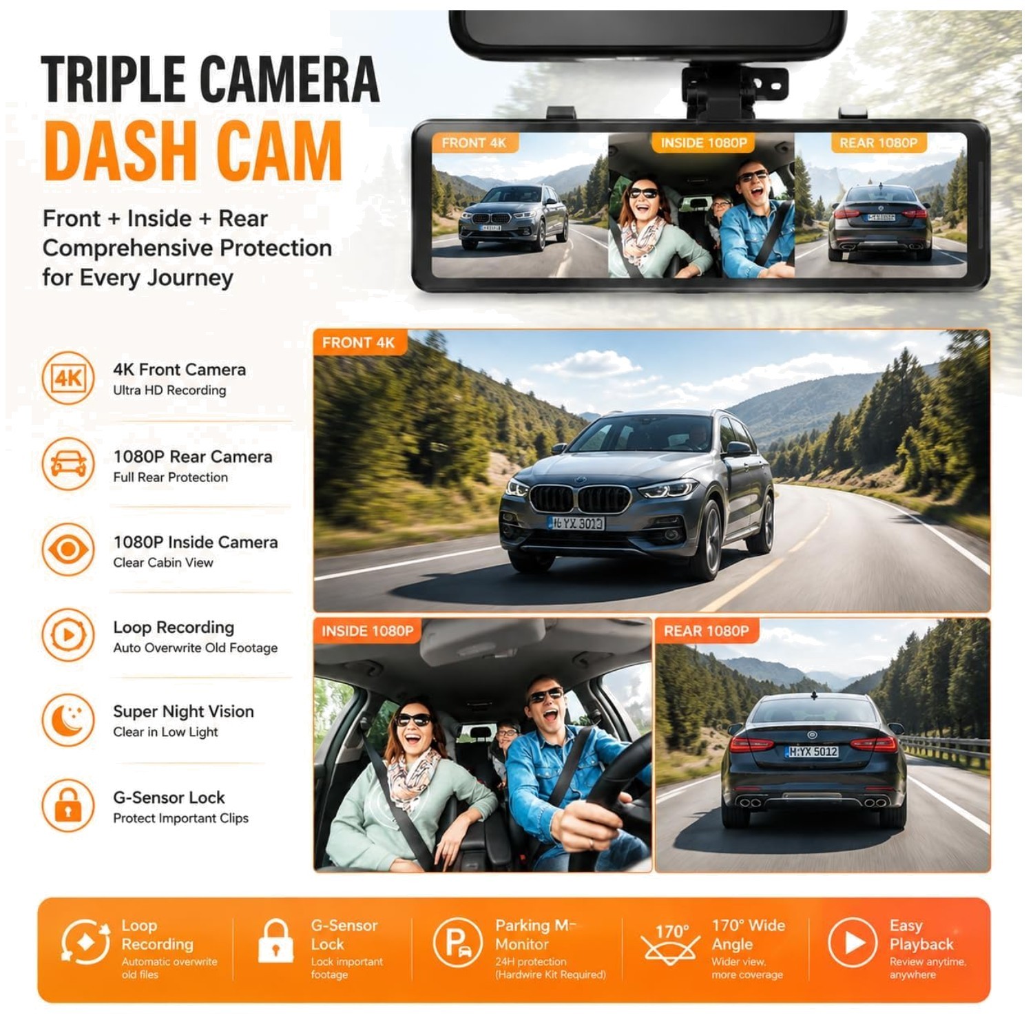 Night Vision Triple Dash Camera