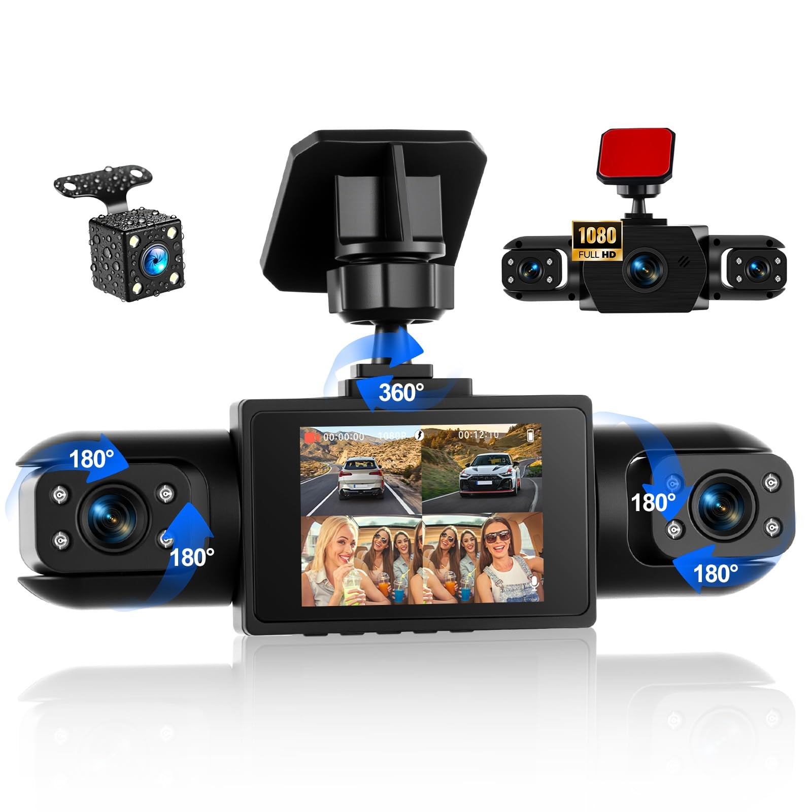 Dash Cam Front and Rear, 1080P Dash Camera for Cars, 4 Channel Car Camera Fro…