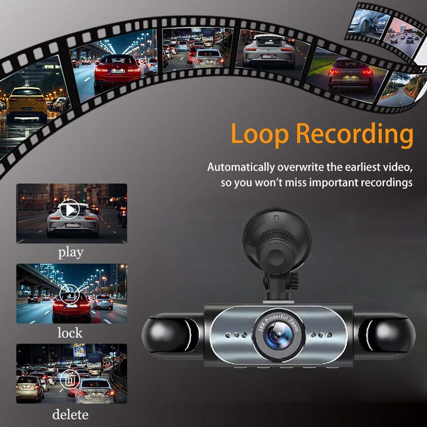 All-Around 360° Dash Cam – 1080P, Night Vision & App Control with 64GB Card