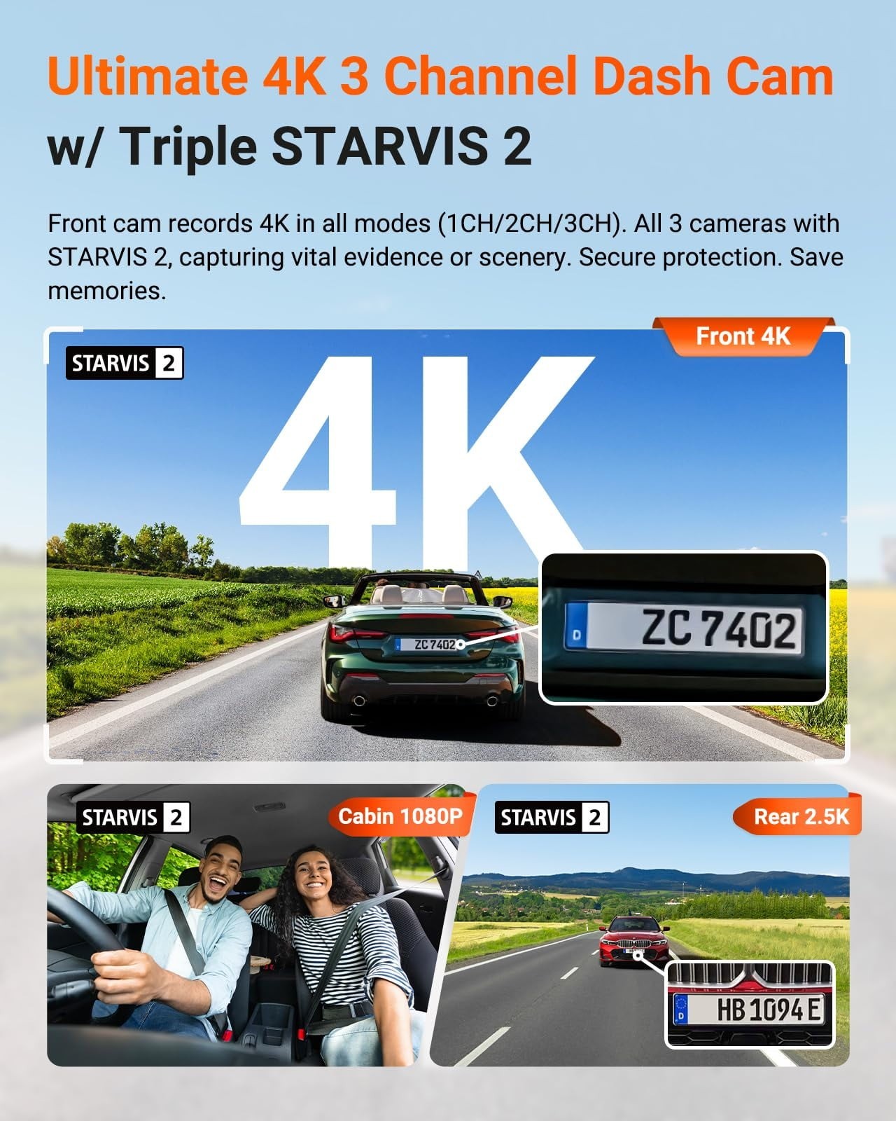 Vantrue N4 Pro S 4K 3 Channel Dash Cam STARVIS 2 WiFi GPS Night Vision HDR