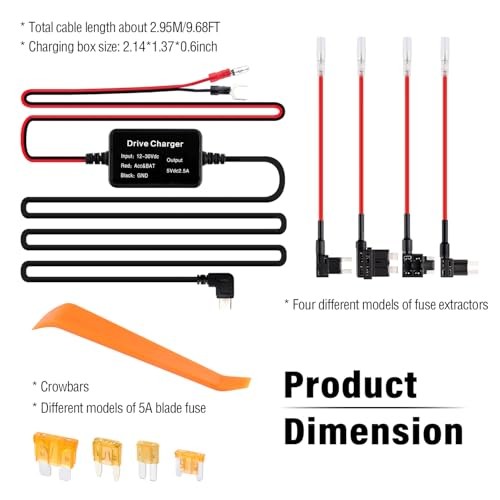 Dash Cam USB C Hardwire Kit Fuse Tap Power Supply