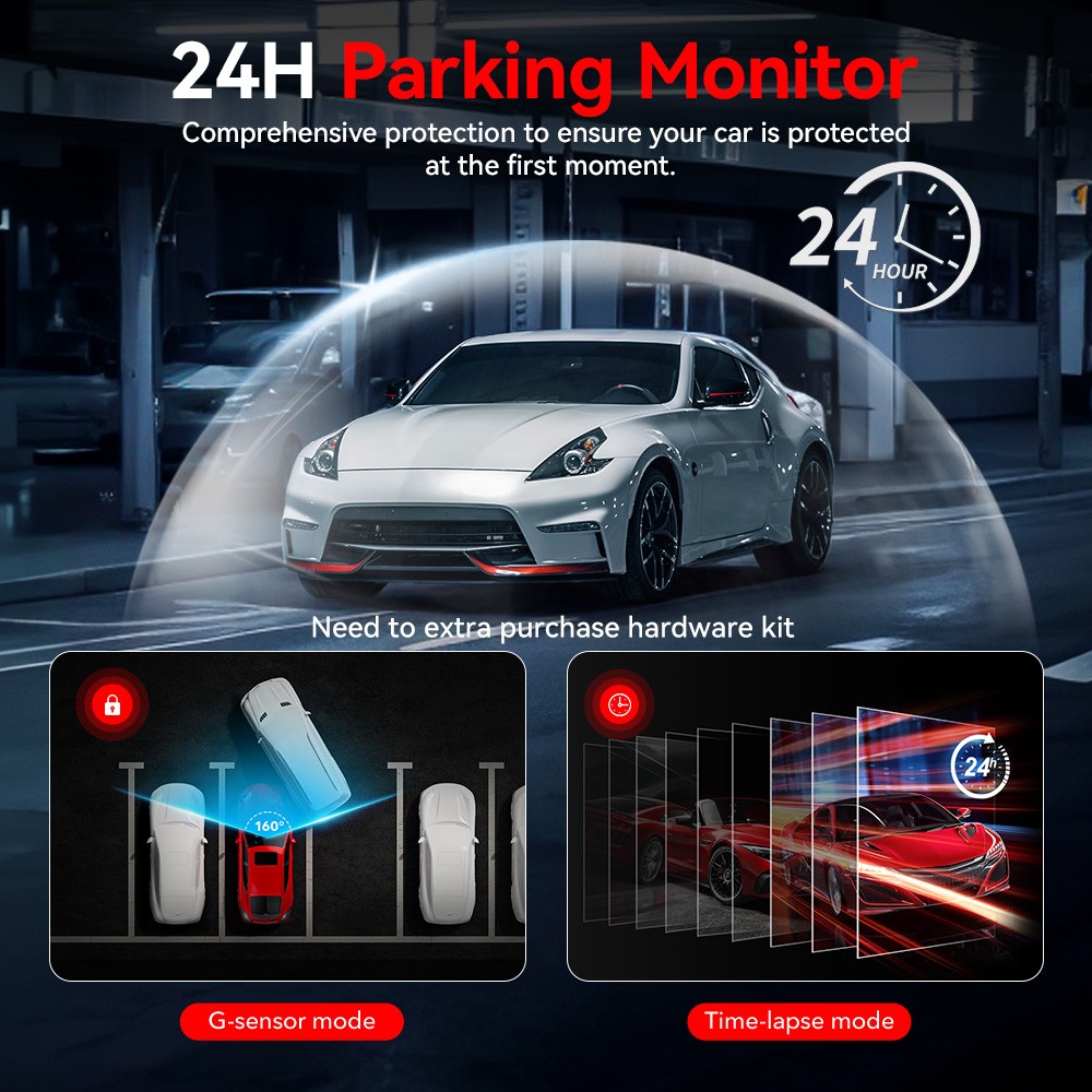 REDTIGTER A4 4K Front & 1080P Rear Dash Cam GPS WiFi 64GB Card ACC Hardwire Kit