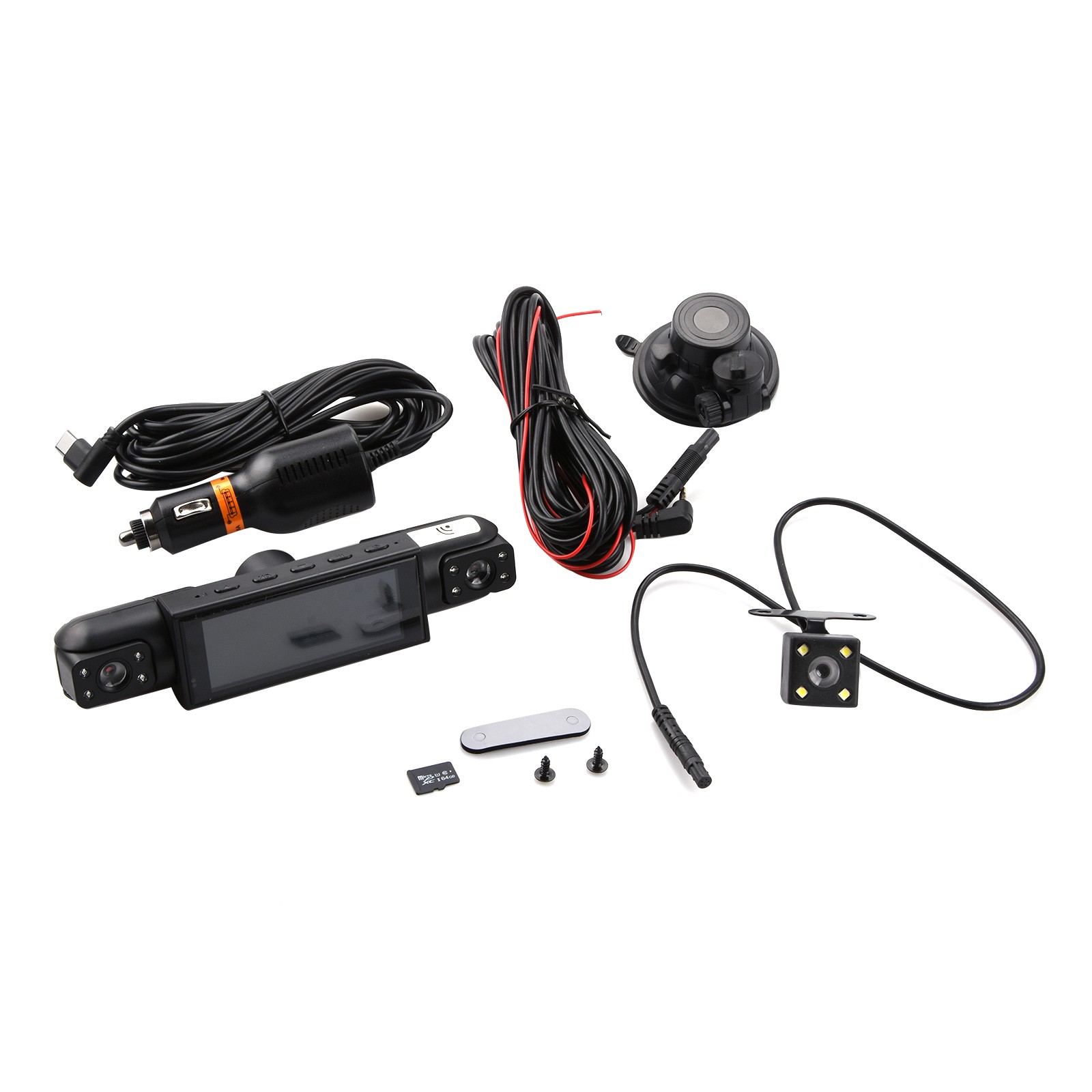 1080P 4 Camera Dash Cam Front Rear Cabin Side Recorder 64GB Card 170 Degree Wifi
