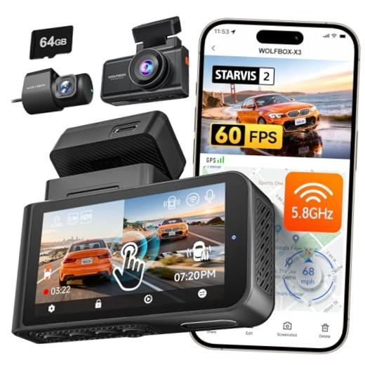 X3 2.5K 1440P 60FPS Dash Camera, STARVIS 2 IMX675 with ADAS, 1440P+1080P Dual