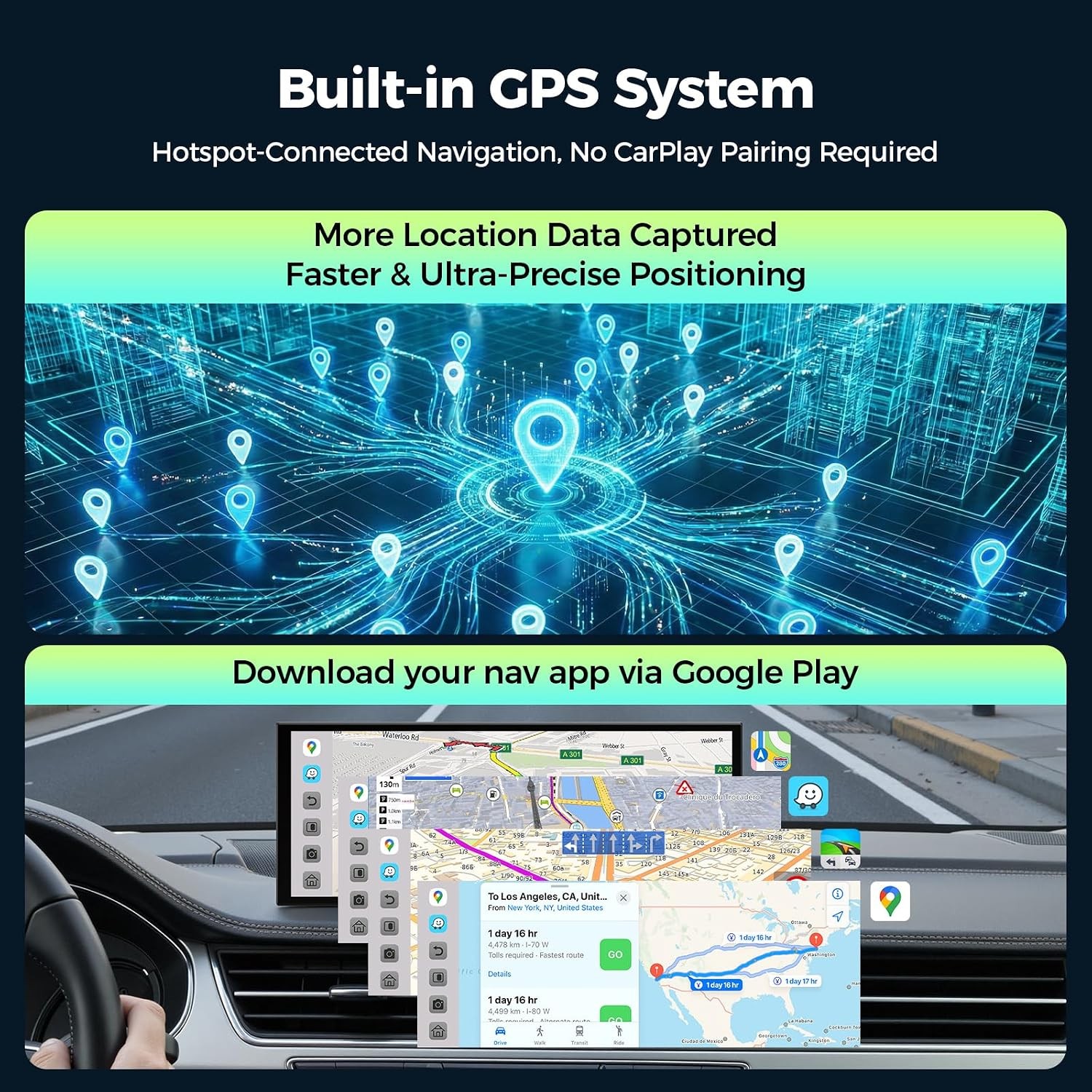 Lamtto 11″ AI CarPlay Screen Wireless Apple CarPlay Android Auto GPS Backup Cam