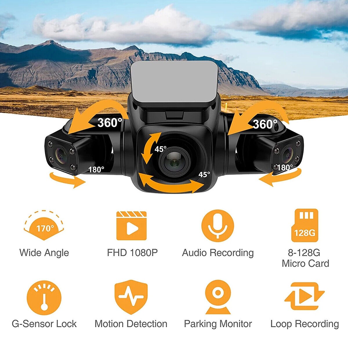 Dash Cam 4-Channel 360° Front Rear Inside DashCam 1080P Car Camera WIFI G-Sensor
