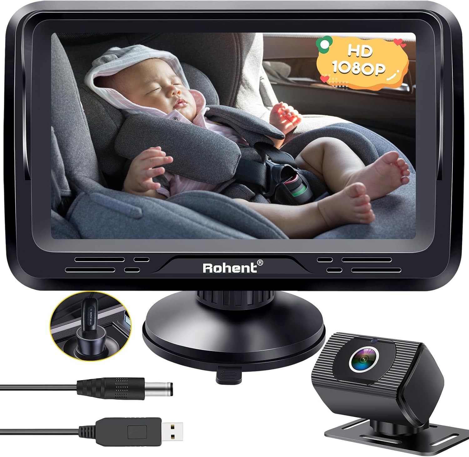 Rohent Baby Car Camera HD 1080P for Backseat: USB Plug and Black-USB