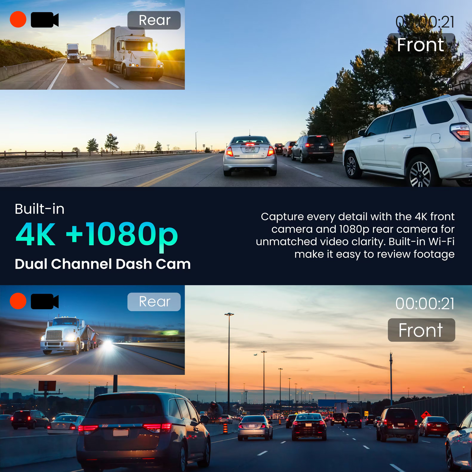 Rexing – 4K+1080p Dash Cam with CarPlay & Android Auto, WiFi, GPS, and Parkin…