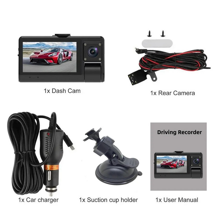 3 Lens Car DVR Touch Screen Dash Cam Night Vision Camera WiFi Recorder G-Sensor