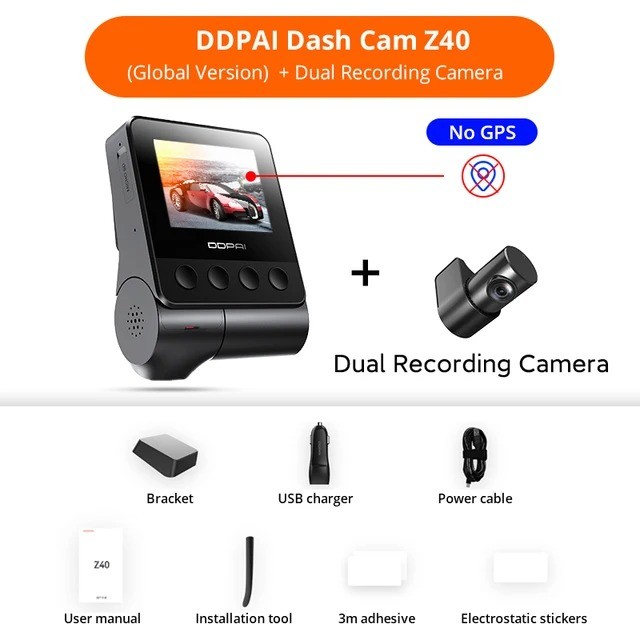 DDPAI Z40 Dash Cam Front Rear 1944P GPS WiFi Sony IMX335 24H Parking