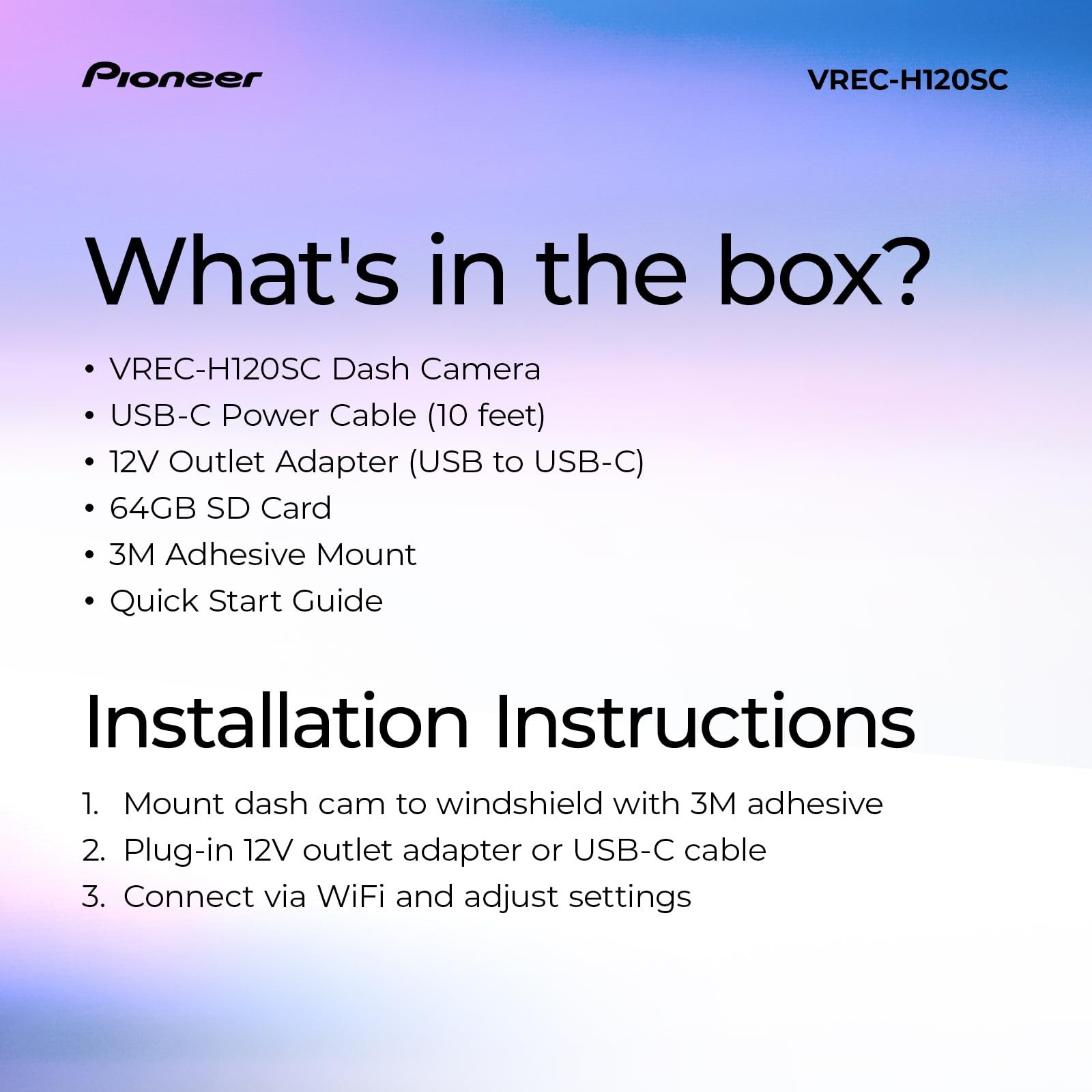 Pioneer VREC-H120SC Compact Dash Camera –Discreet 1.5K Resolution Front Dash Cam