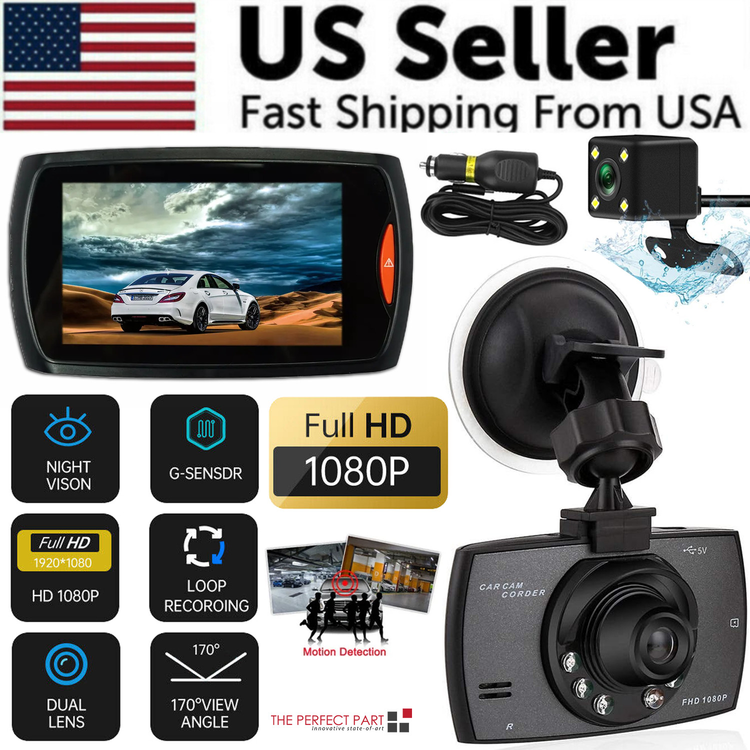 2.7” Full HD 1080P Dash Cam Car DVR Front & Rear Camera Night Vision G-Sensor