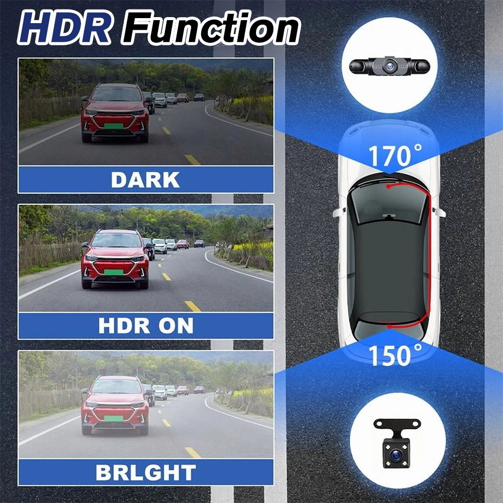 4 Channel Dash Cam 360° View 1080P Front and Rear Inside, Left Right Dash Camer