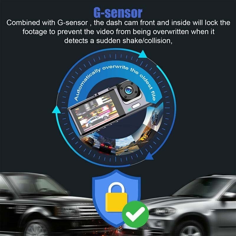 Dual Lens Car Dash Cam 1080P HD Front/Rear/Inside Video Recorder Camera G-Sensor