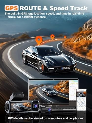 Dash Cam Front Rear Inside 4K 1080P 5.8GHz WiFi GPS 64GB Card Triple Car Camera