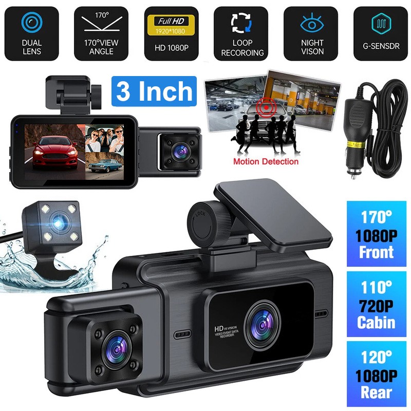 NEW !!! Dash Cam Front Rear Inside DashCam with WiFi & G-Sensor, 4K Car Camera