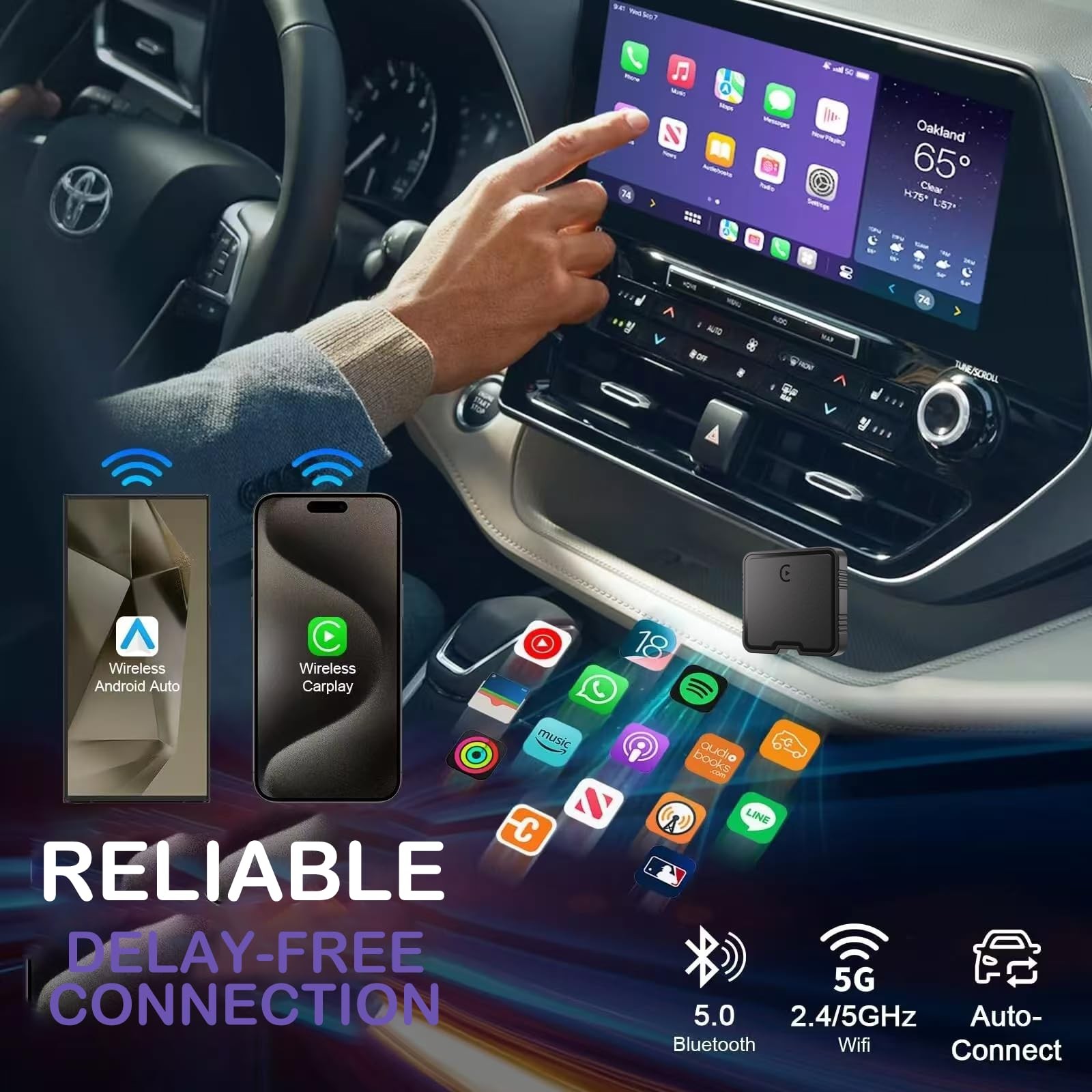 APOKAMORI Wireless Portable Touchscreen Car Stereo Bluetooth Voice Control 7″