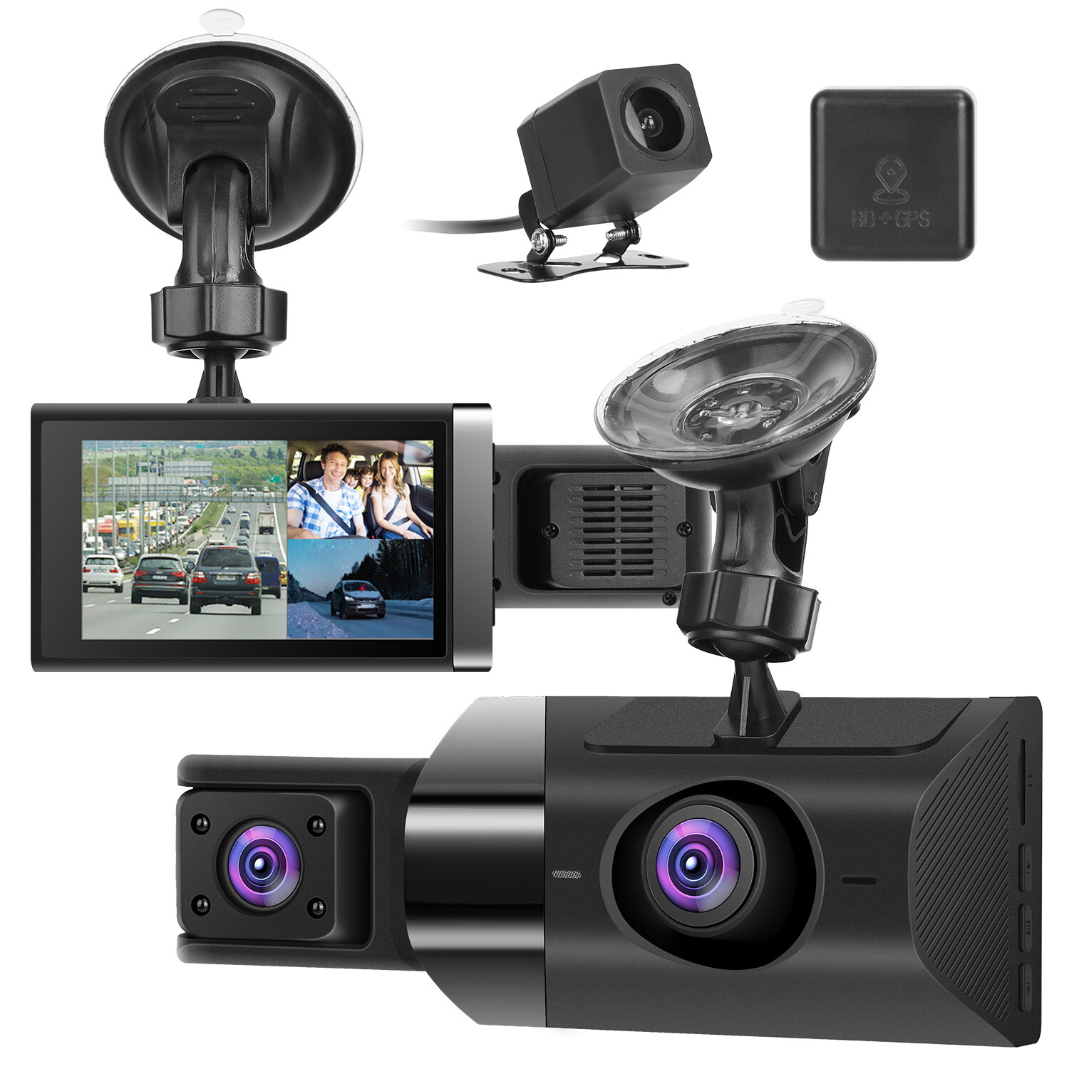 2K Car DVR 3 Channel Dash Cam Camera Recorder w/ GPS WiFi Night Vision G-sensor