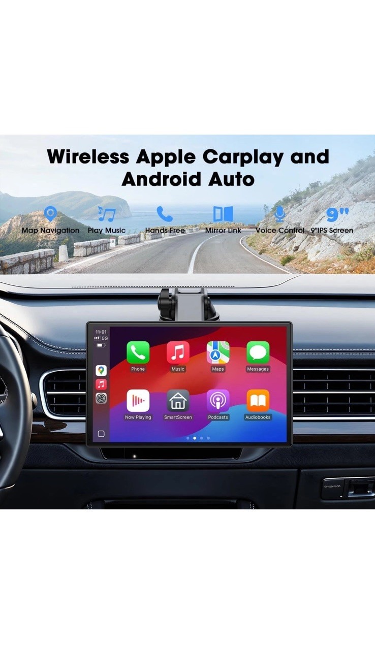 9″ Wireless CarPlay Screen Portable Touchscreen Android Auto with Bluetooth