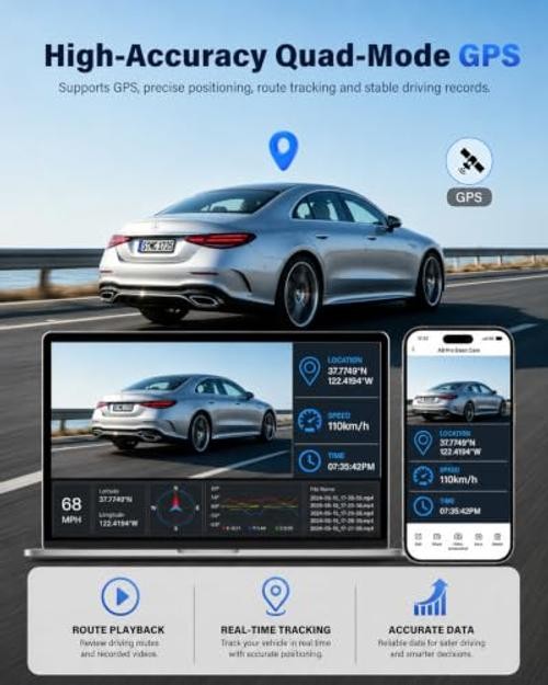 3 Channel Dash Cam Front and Rear Inside-4K+2.5K+2.5K, 4K Dash Cam, Free Pitch