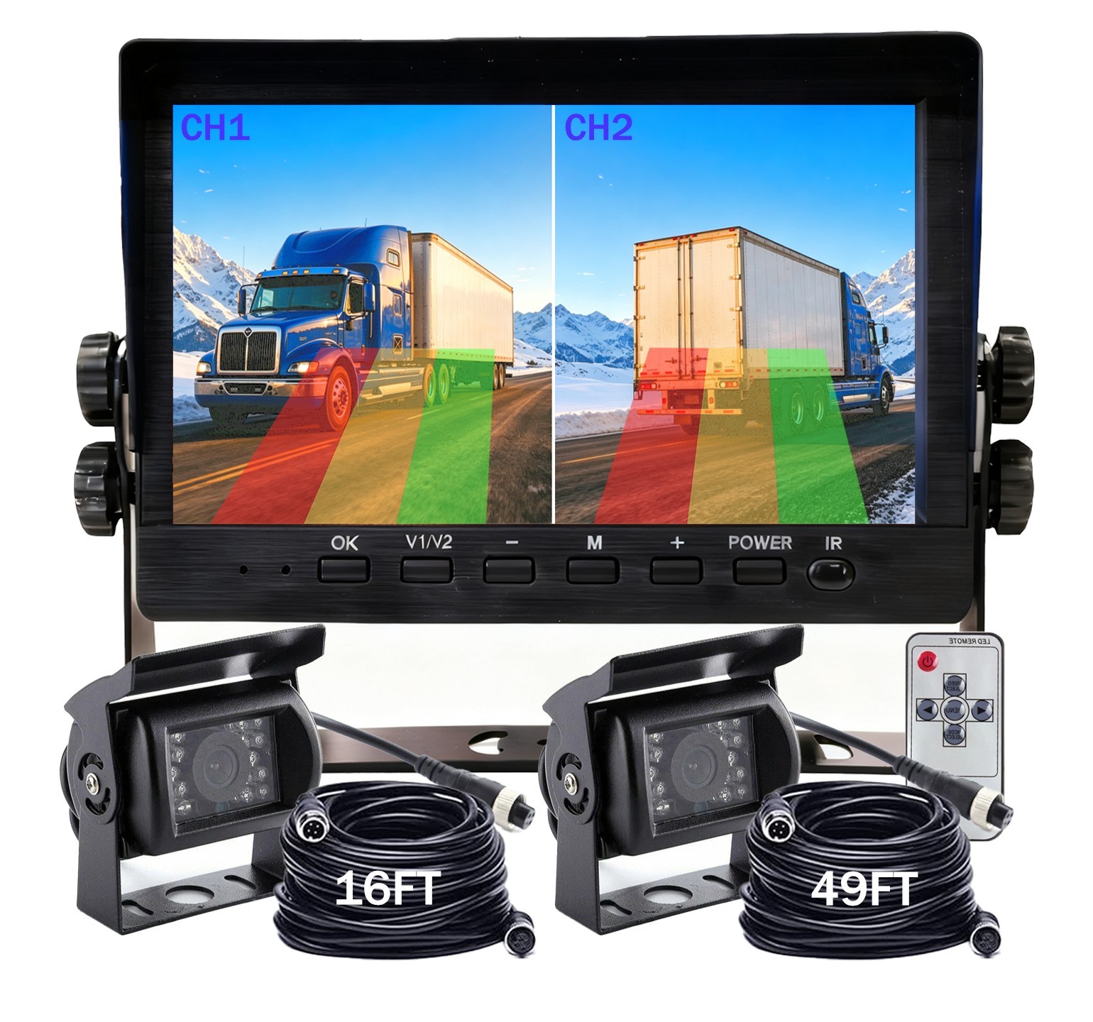 1080P 4 PIN 7″ Dual-channel Monitor DVR 2x Backup camera for RVs, Trucks, Vans