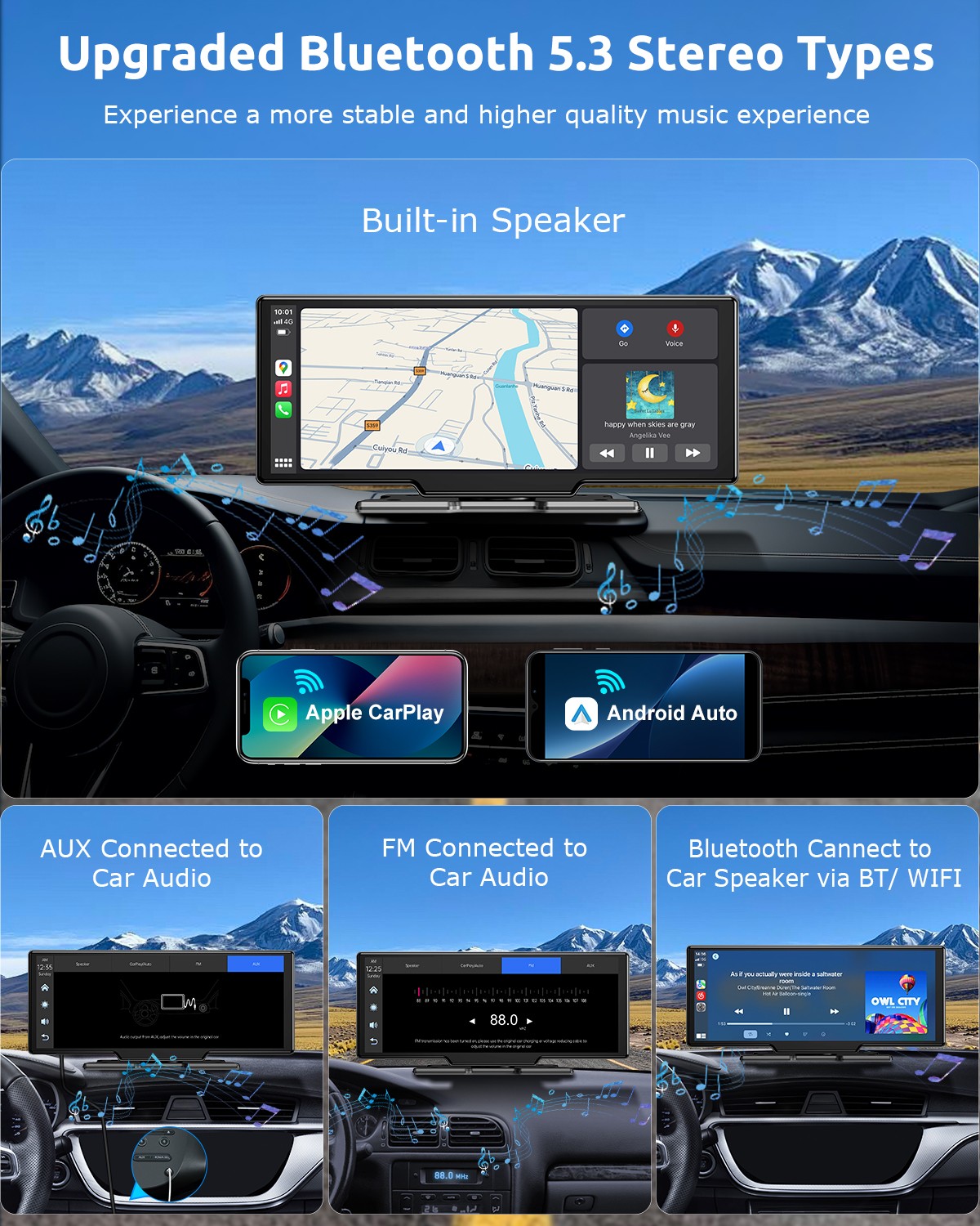 2026 Wireless Carplay Android Auto Screen for Car 10.3″ 4K Portable Touch Screen
