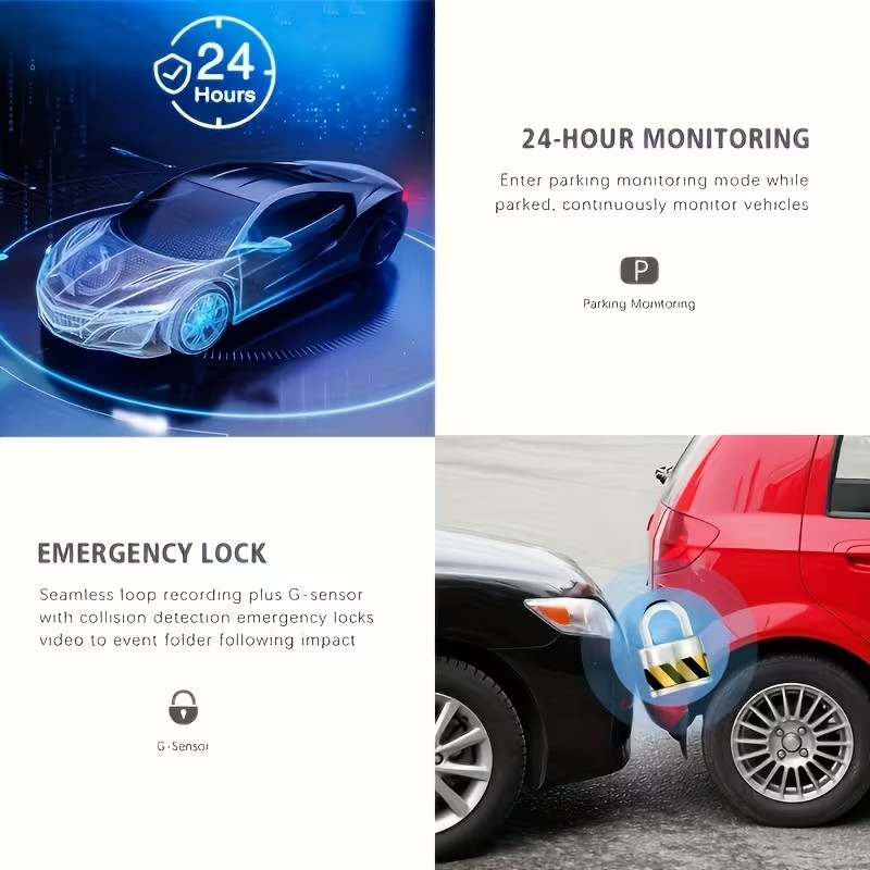 Dual Camera Dash Cam For Cars w/ IR Night Vision, 170°Wide Angle, Loop Recording