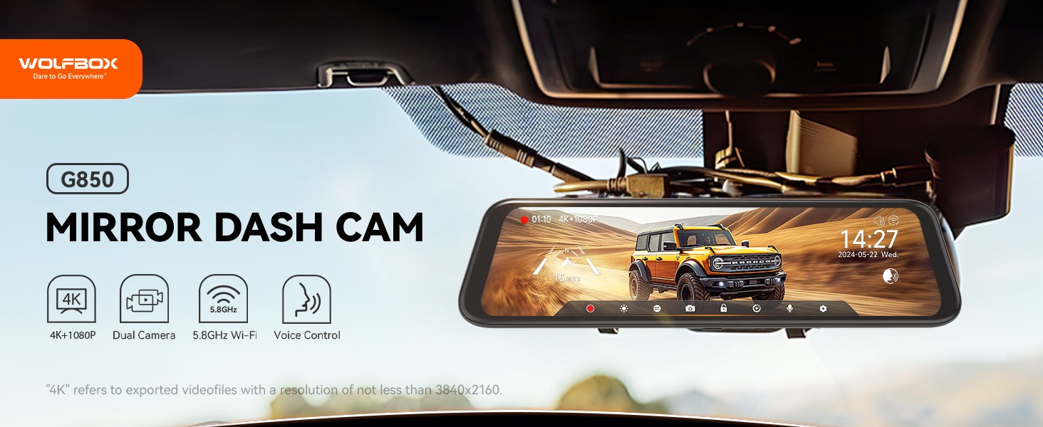 WOLFBOX Mirror Dash Cam Front and Rear Cam Monitoring Cameras With Free SD