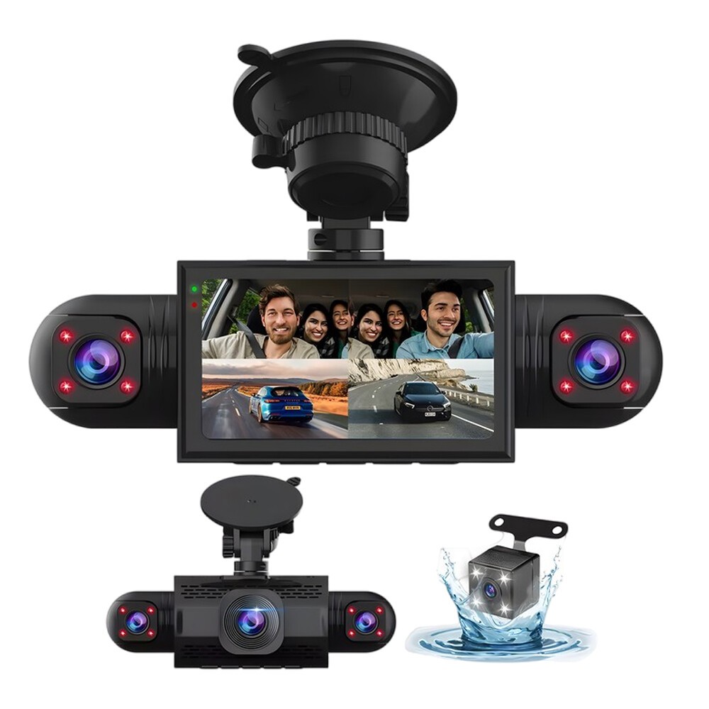 4 Channel Dash Cam 360° for Uber, 4 Way Recording Front Rear Inside Cabin