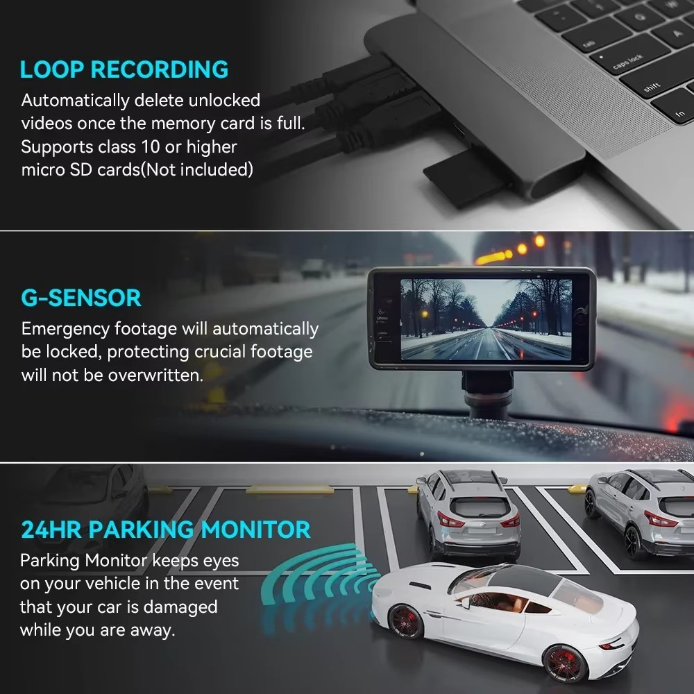 Wireless 1080P Car Dash Camera Front and Rear Angle Len Cam Dashcam Night Vision