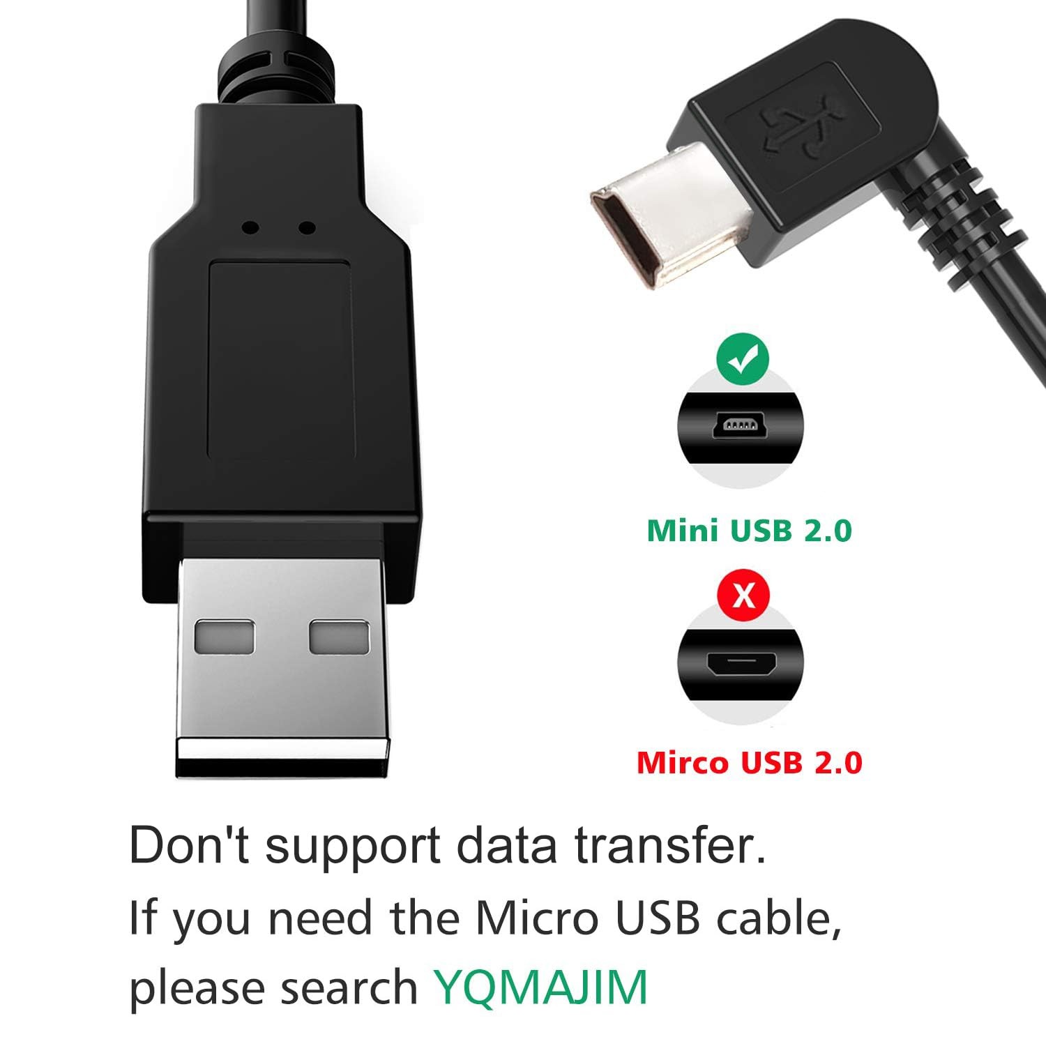 Mini USB Dash Cam Power Cord 11.5ft YQMAJIM