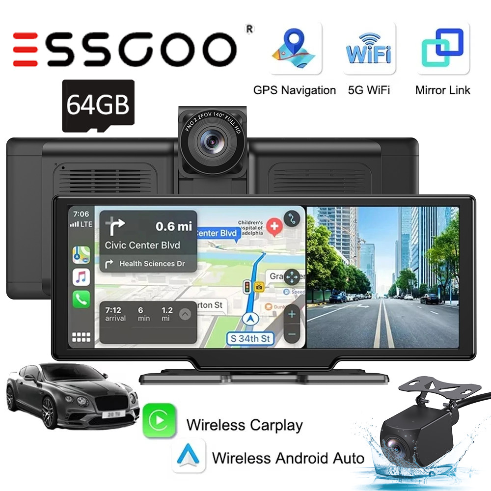 2026 Wireless Carplay Android Auto Screen for Car 10″ IPS Portable Touch Screen