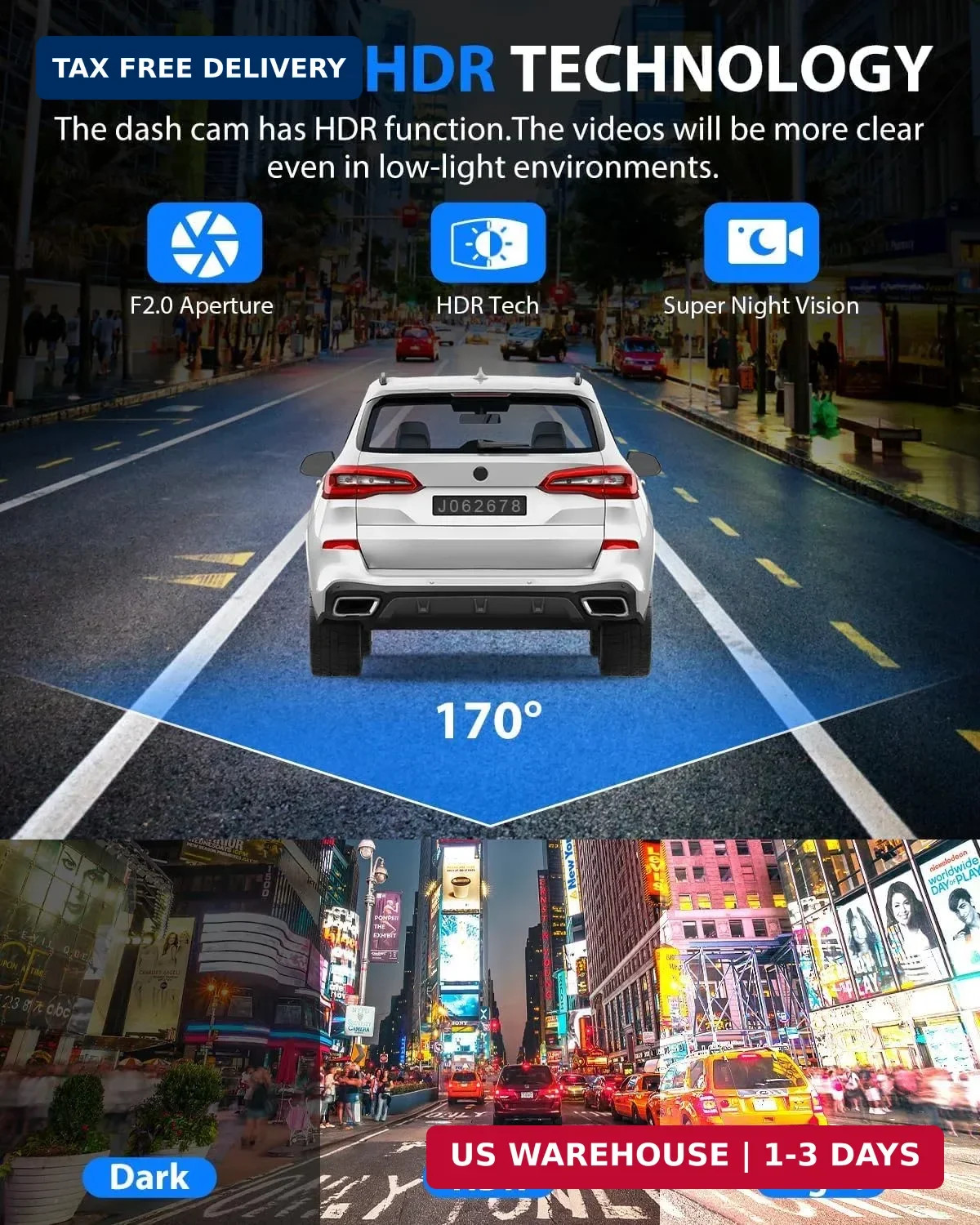 Dash Cam Front and Rear, 1080P Dash Camera for Cars, 3 Channel Car Camera Front
