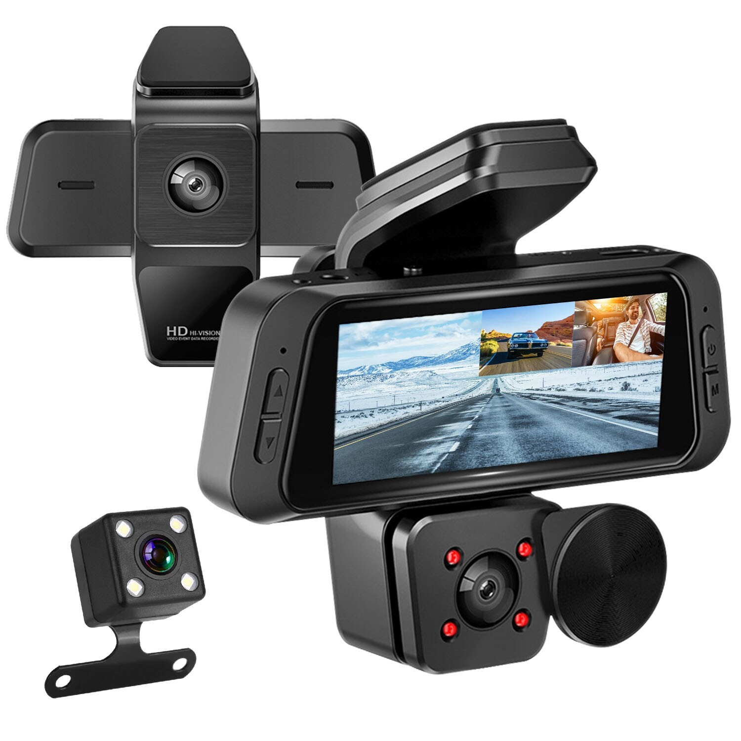 4K 3 Channel Dash Cam Front and Rear Inside, 5G WiFi Dash Cam, Night Vision