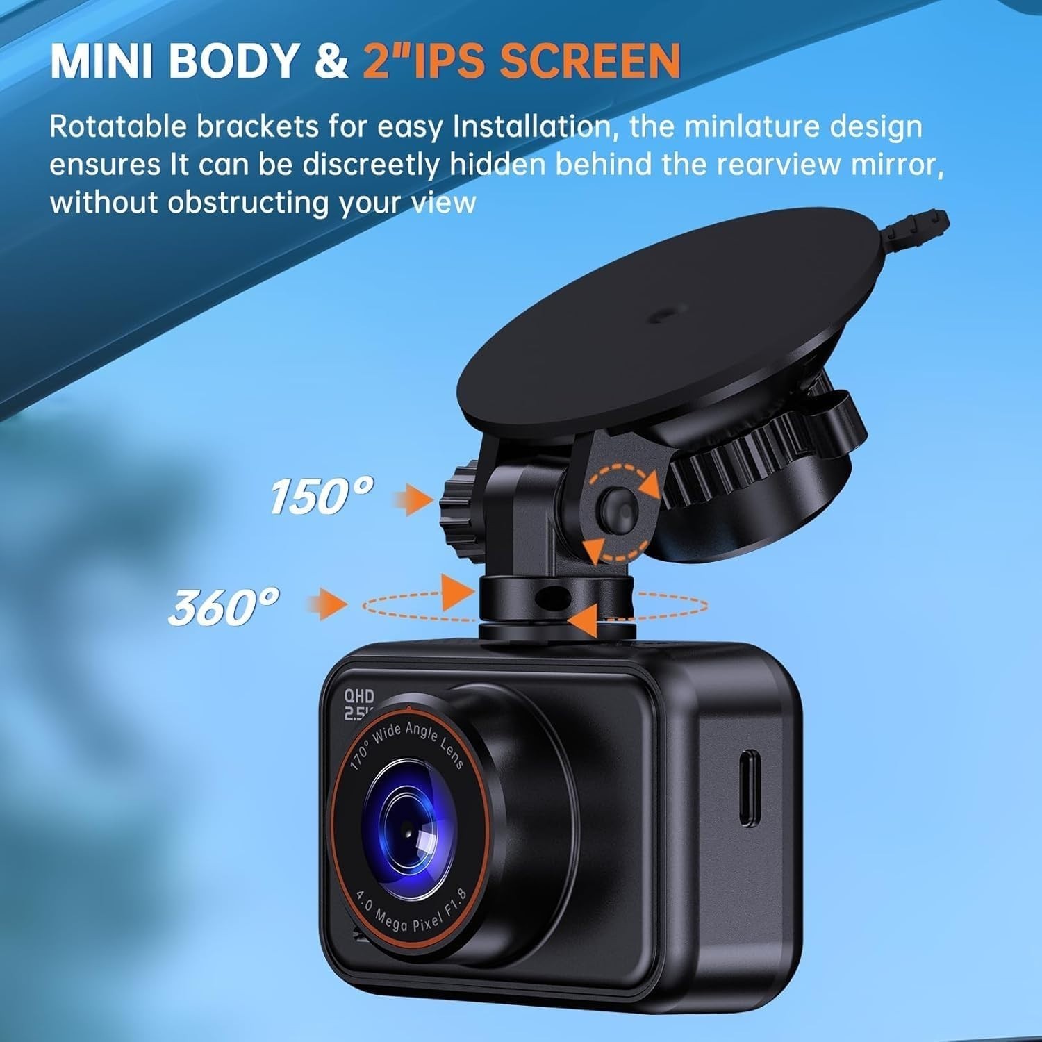 Dual Car Dash Camera | 2.5K Front, 1080P Rear, WDR Night Vision, 2″ IPS Screen