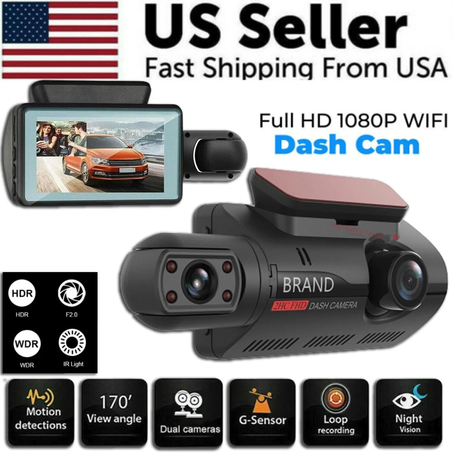 1080P Dual Lens Car Dash Cam with G-Sensor – Front & Interior Recording
