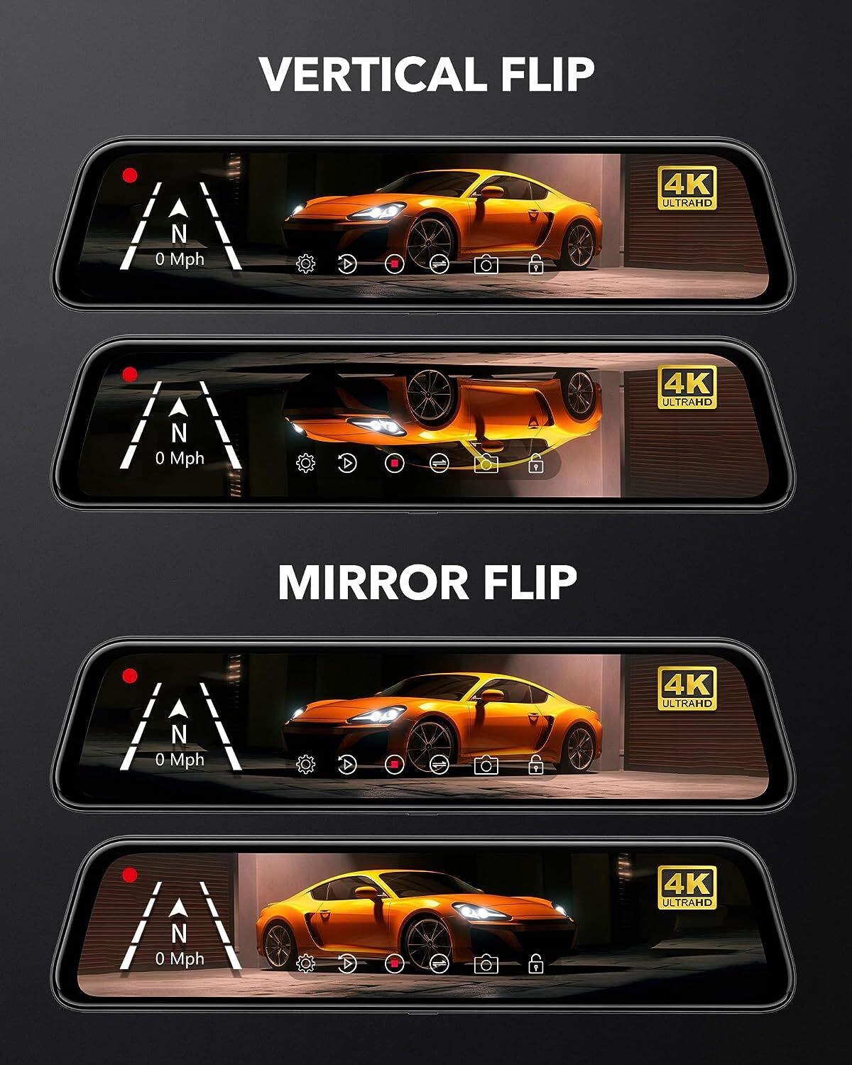WOLFBOX 12″ 4K Mirror Dash Cam, 2160P Full HD WDR W/Hardwire Kit,Polarizing Lens