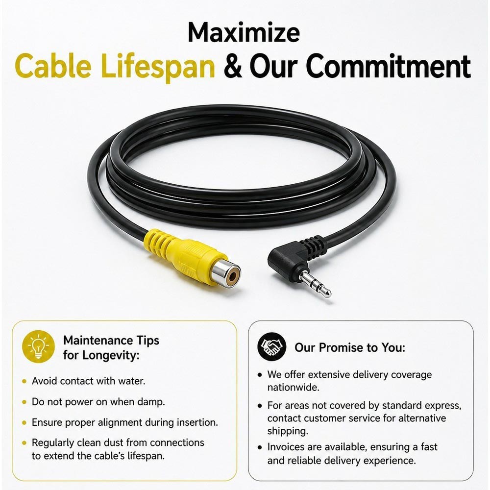 Durable 2.5mm TRRS to RCA AV Input Cable for Car Backup Camera & Dash Cam Audio