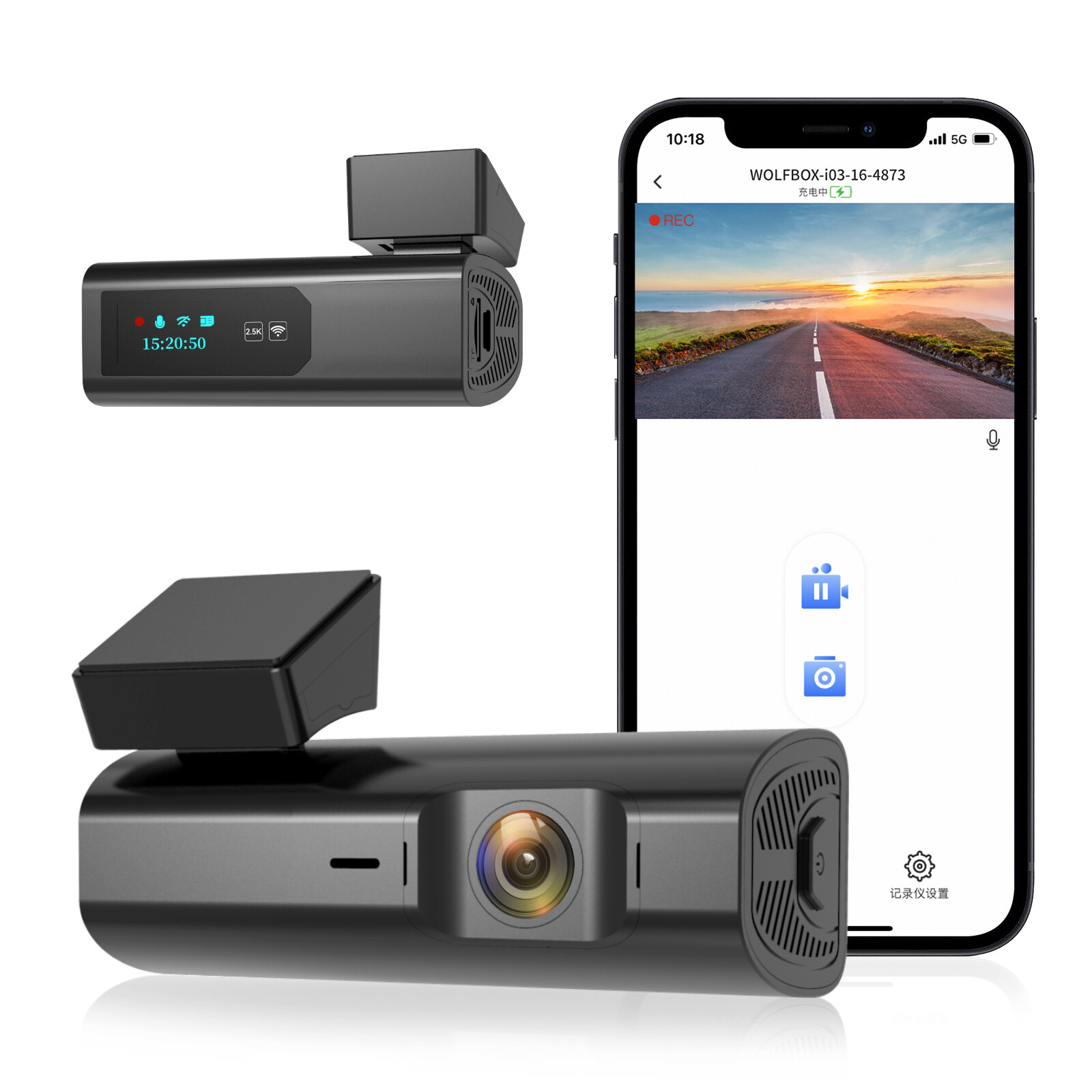 Dash Recording for with Car Camera 2.5K Cam APP Dash i03 Control Loop WOLFBOX