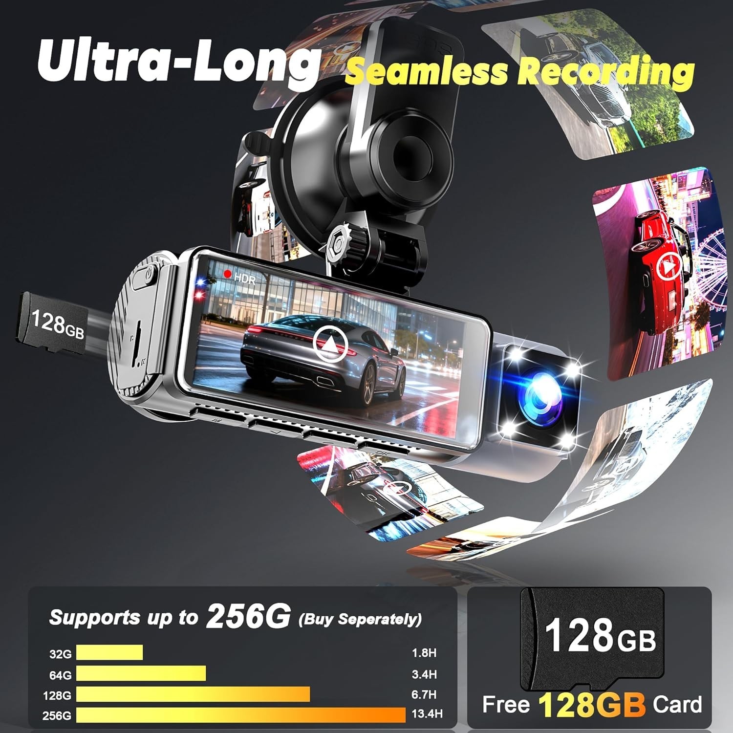 Dash Cam Front and Rear, 128GB Card Included, Dash Camera for Cars 5.8G/2.4G