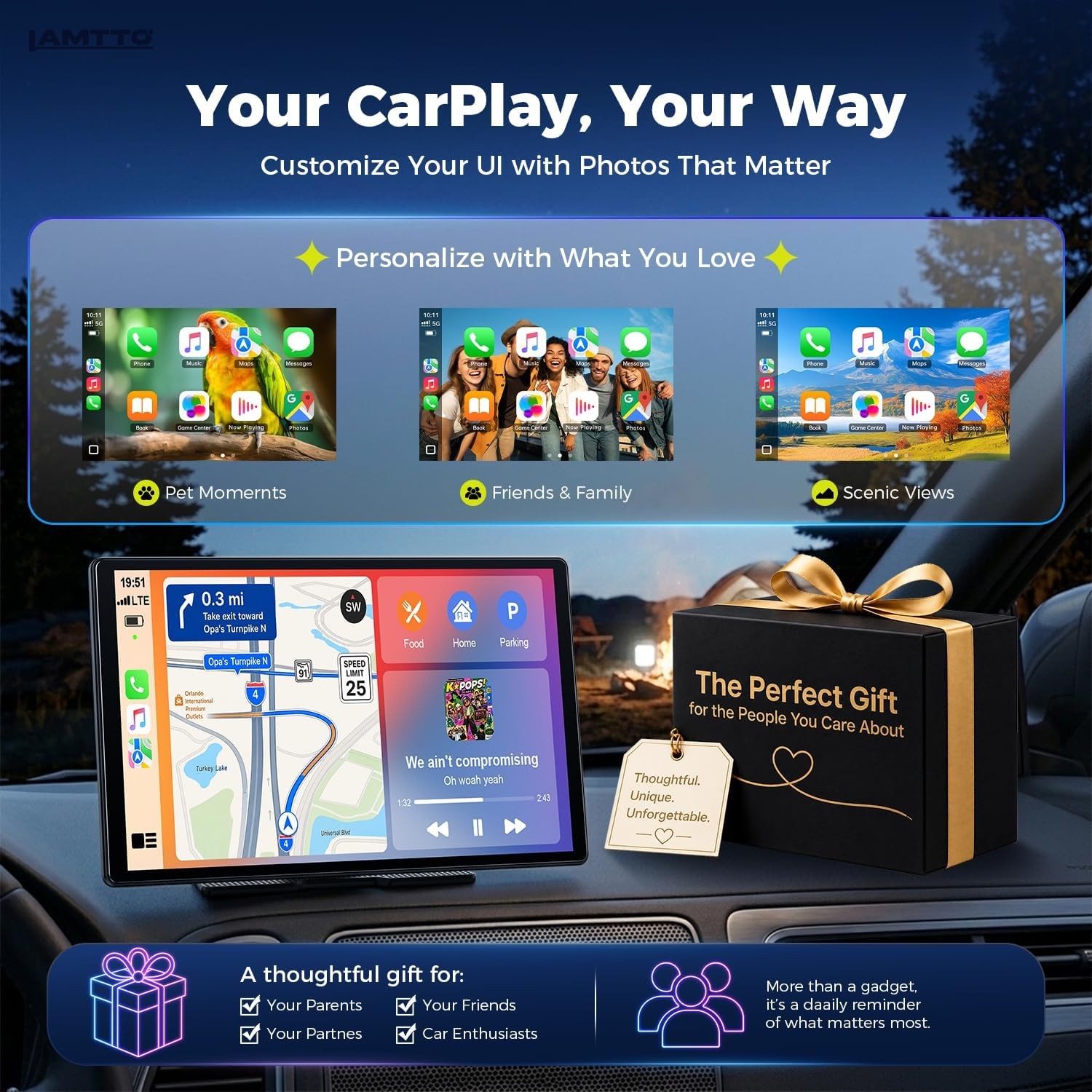 LAMTTO RC37 11″ Portable Wireless Apple CarPlay Touchscreen Car Stereo AirPlay